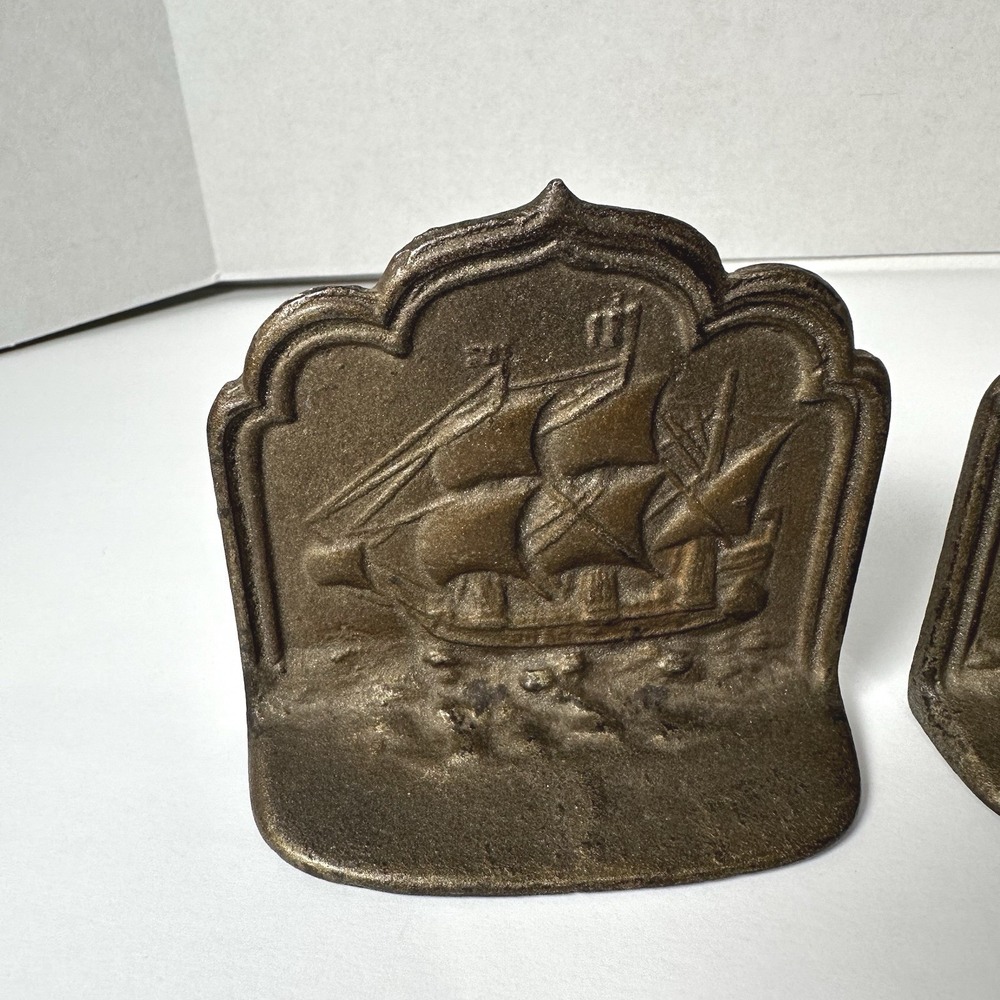 Vintage Cast Iron Sailing Ship Bookends Pair Nautical Galleon Bronze Finish - Picture 2 of 7